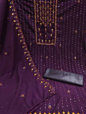 floral embroidered sequined georgette unstitched dress material 3