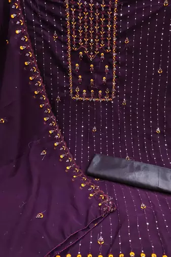Floral Embroidered Sequined Georgette Unstitched Dress Material