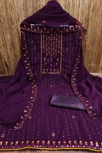 Floral Embroidered Sequined Georgette Unstitched Dress Material
