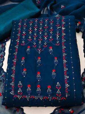 floral embroidered unstitched dress material 2