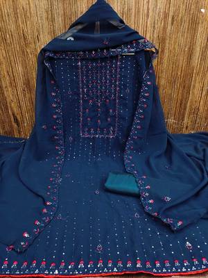 floral embroidered unstitched dress material 4