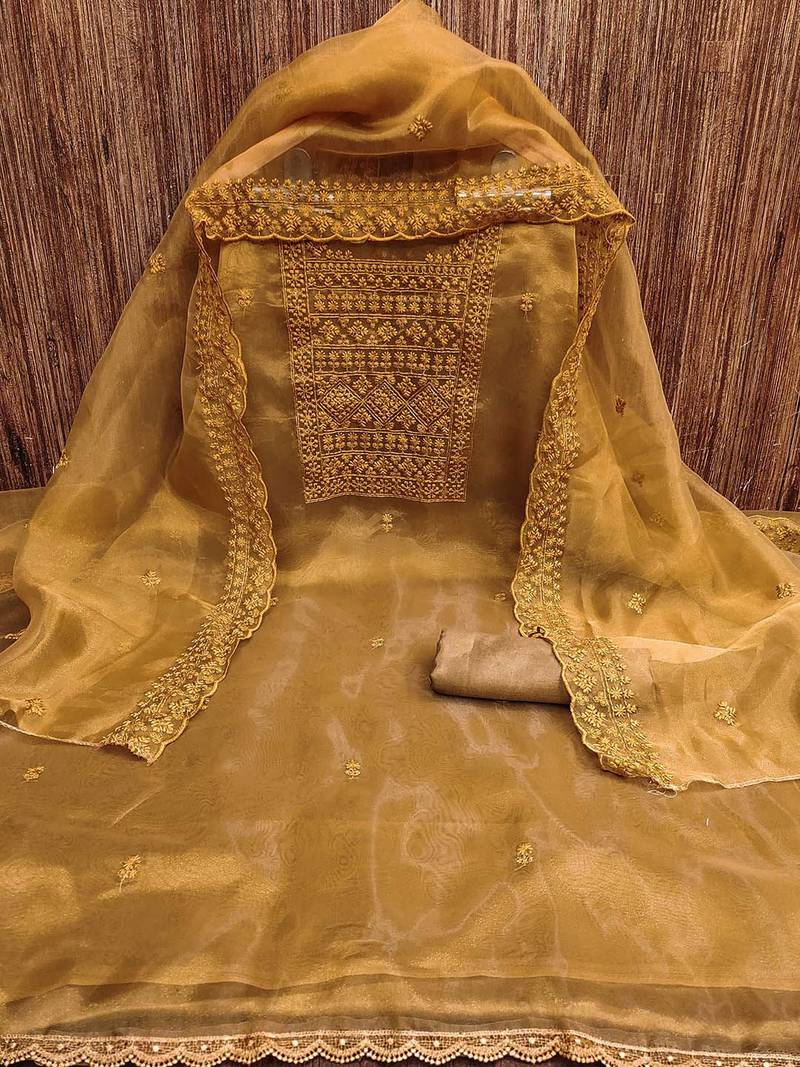 Embroidered Organza Zari Unstitched Dress Material