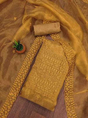 embroidered organza zari unstitched dress material 2