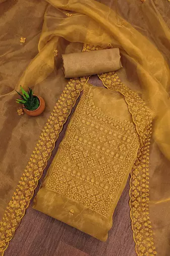 Embroidered Organza Zari Unstitched Dress Material