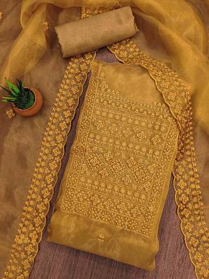 embroidered organza zari unstitched dress material 3