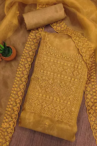 Embroidered Organza Zari Unstitched Dress Material