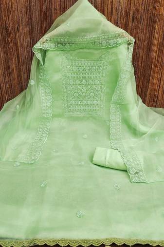 floral embroidered organza unstitched dress material