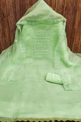 Floral Embroidered Organza Unstitched Dress Material