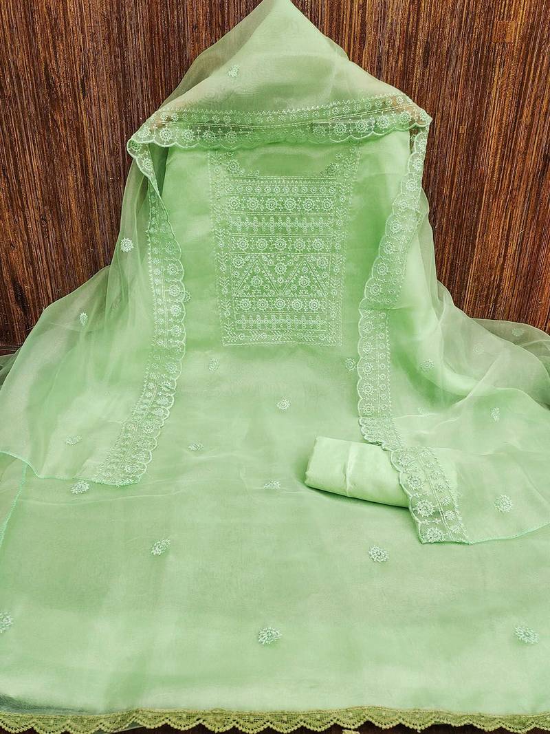 Floral Embroidered Organza Unstitched Dress Material