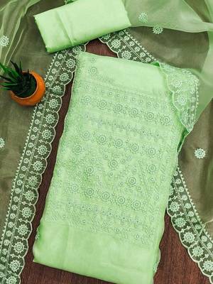 floral embroidered organza unstitched dress material 3