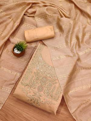 ethnic motifs woven design sequinned jacquard modal unstitched dress material 1