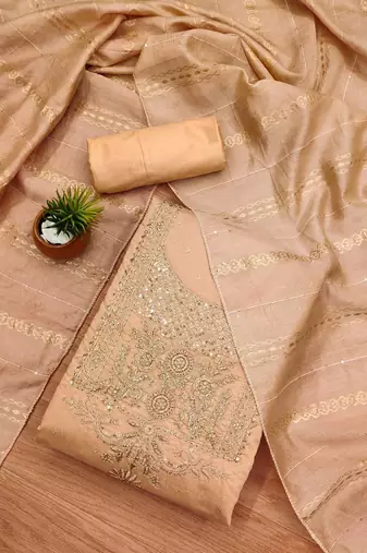Ethnic Motifs Woven Design Sequinned Jacquard Pure Modal Unstitched Dress Material