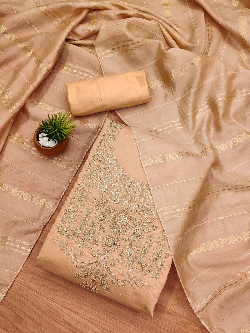 Ethnic Motifs Woven Design Sequinned Jacquard Pure Modal Unstitched Dress Material