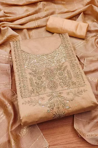 Ethnic Motifs Woven Design Sequinned Jacquard Pure Modal Unstitched Dress Material