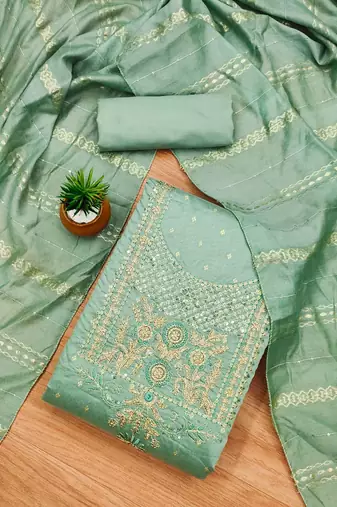 Ethnic Motifs Embroidered Sequined Jacquard Unstitched Dress Material