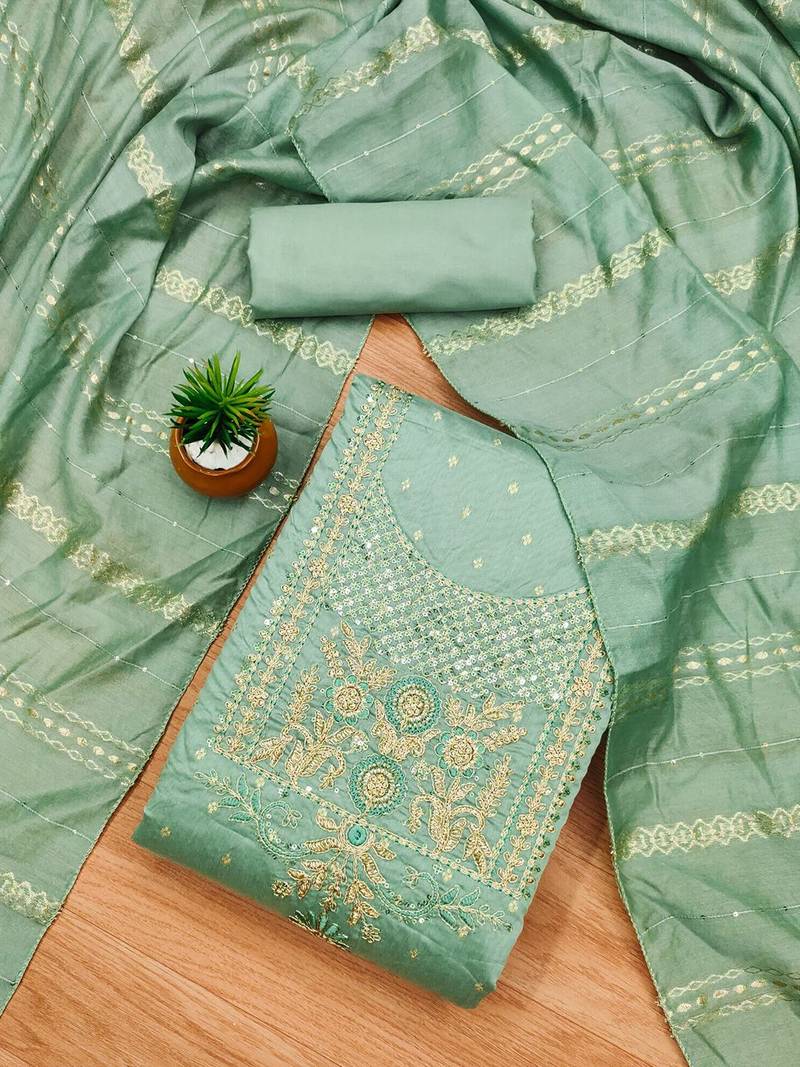 Ethnic Motifs Embroidered Sequined Jacquard Unstitched Dress Material