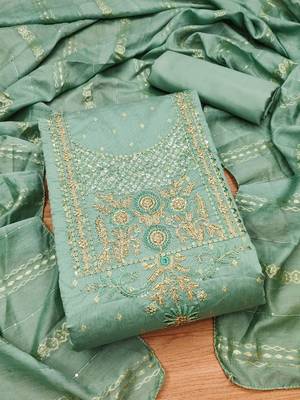 ethnic motifs embroidered sequined jacquard unstitched dress material 2