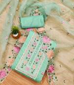 ethnic motifs embroidered organza unstitched dress material