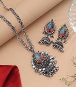 Sparkling multi color mirror work oxidised necklace ideal for boho fashion styling