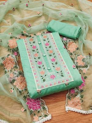 ethnic motifs embroidered organza unstitched dress material 2