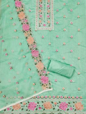 ethnic motifs embroidered organza unstitched dress material 3