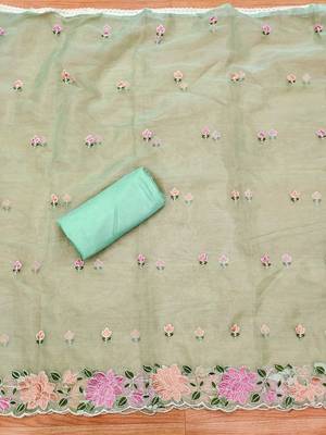 ethnic motifs embroidered organza unstitched dress material 4