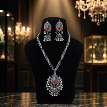 Sparkling multi color mirror work oxidised necklace ideal for boho fashion styling 2