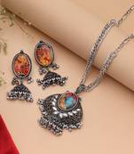Festive multi color mirror work oxidised necklace crafted for navratri garba nights