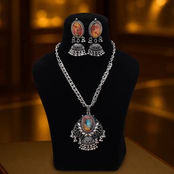 Festive multi color mirror work oxidised necklace crafted for navratri garba nights 2