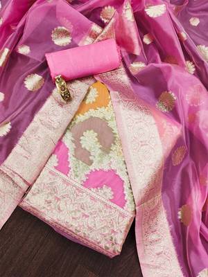 ethnic motifs woven design organza dress material 2