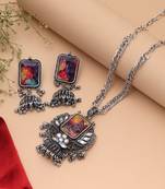 Dazzling festive multi color mirror work oxidised necklace for sangeet partywear