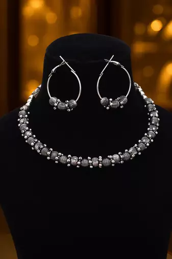 Exquisite heritage silver color oxidised necklace set designed for indian festivals