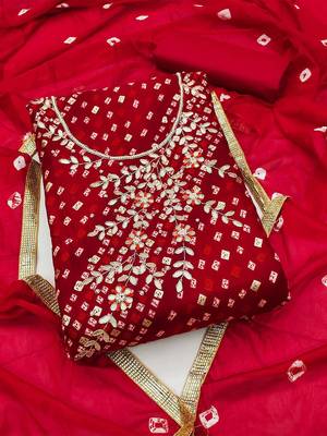 bandhani beads & stones unstitched dress material 1