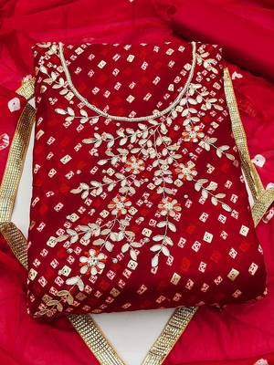 bandhani beads & stones unstitched dress material 2