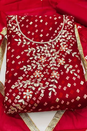 bandhani beads & stones unstitched dress material