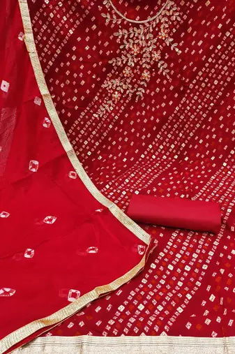 bandhani beads & stones unstitched dress material