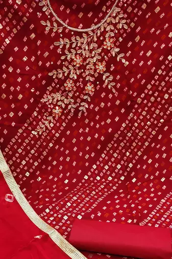 bandhani beads & stones unstitched dress material