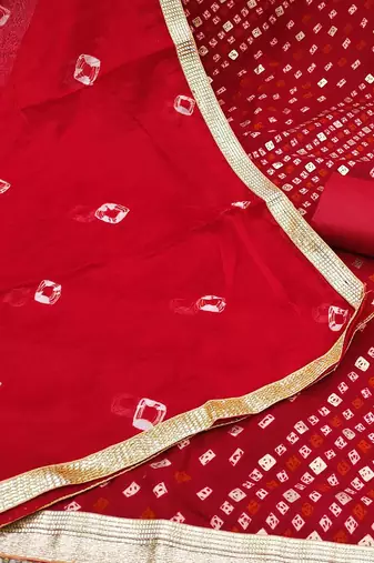 bandhani beads & stones unstitched dress material