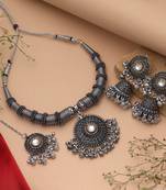 Chic two tone color dual tone oxidised necklace set for contemporary fusion outfits
