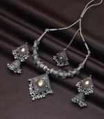 Stylish two tone color dual tone oxidised necklace set for cultural partywear