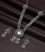 Classic antique silver color oxidised necklace set designed for contemporary ethnic wear