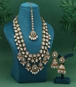 Pristine pearl white color kundan necklace set crafted for traditional wedding wear