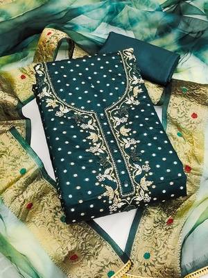 ethnic motifs woven design beads and stones cotton unstitched dress material 2