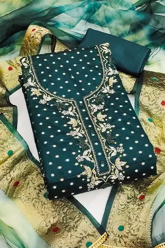 ethnic motifs woven design beads and stones cotton unstitched dress material