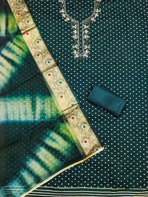 ethnic motifs woven design beads and stones cotton unstitched dress material 3