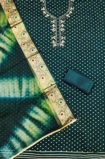 ethnic motifs woven design beads and stones cotton unstitched dress material