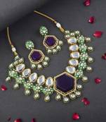 Royal imperial purple color kundan necklace set styled for special evening functions