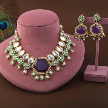 Royal imperial purple color kundan necklace set styled for special evening functions 2