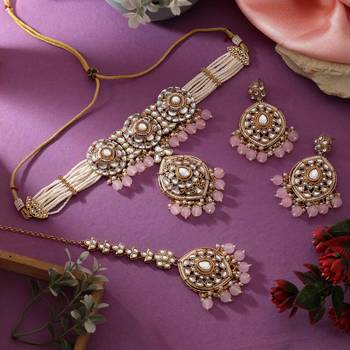 Graceful velvet color choker kundan necklace set ideal for festive wedding guests 1