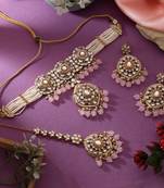 Graceful velvet color choker kundan necklace set ideal for festive wedding guests